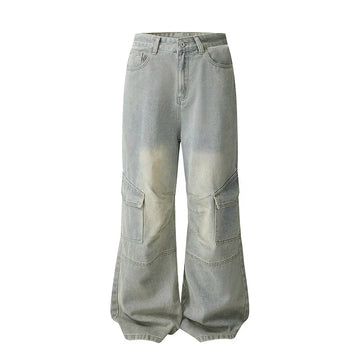 Riolio Men's Baggy Denim Trousers New Streetwear Wide Leg Loose Denim Pants Fashion Distressed Straight Pants